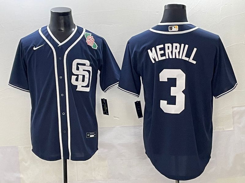 Men 2025 San Diego Padres 3 Merrill Dark Blue Game Nike MLB Jersey style 7